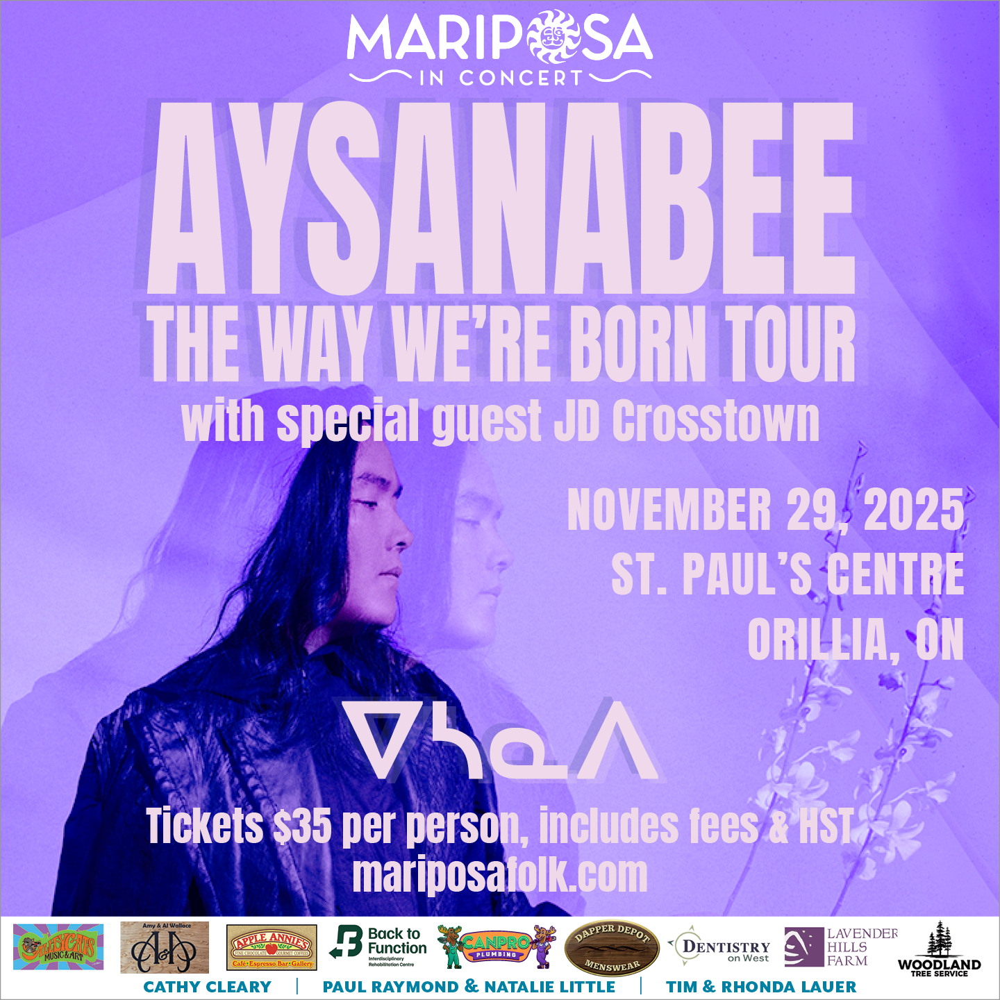 Aysanabee’s “The Way We’re Born Tour” in Orillia November 29!